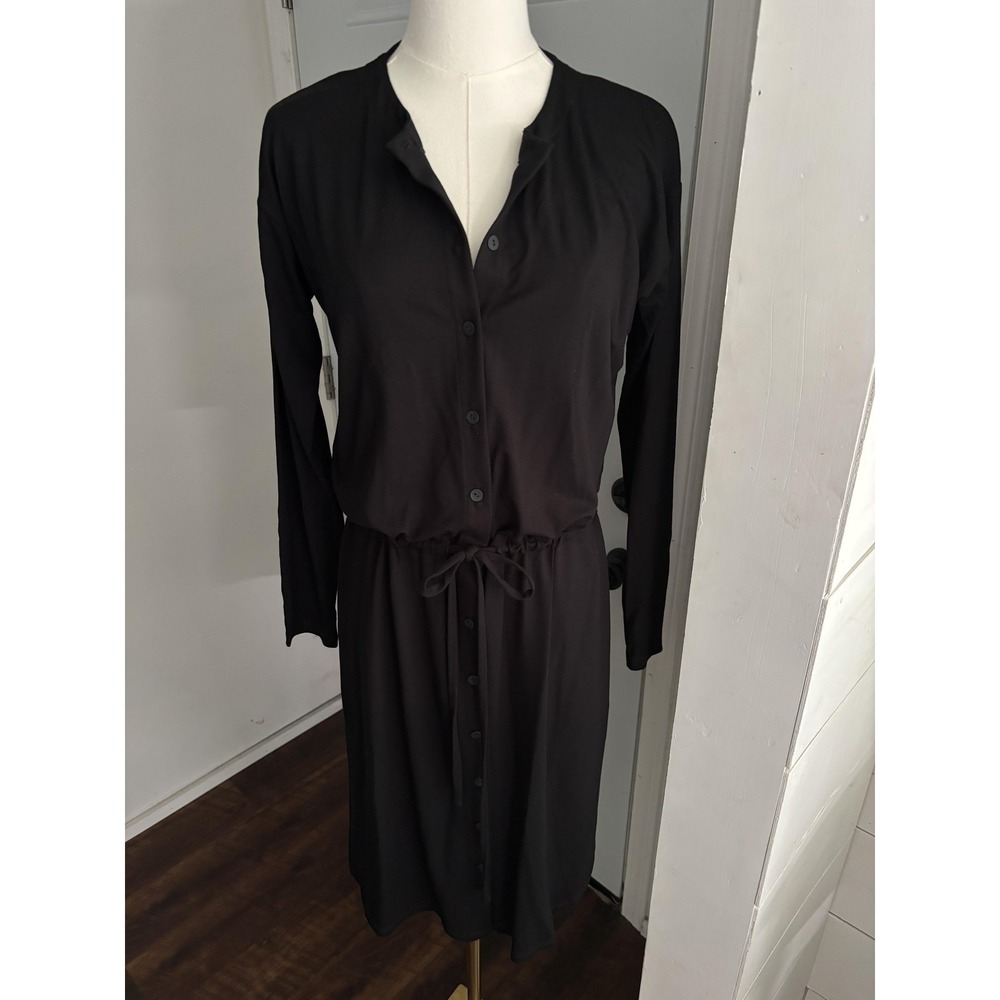 Eileen Fisher Dress Womens XS Black Jersey‎ Button Front Knee Length Minimalist